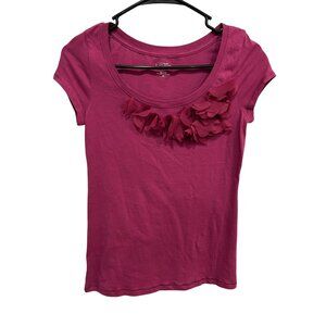 Ann Taylor Loft Tee Floral Appliqué Scoop Neck Short Sleeve Size XS Feminine